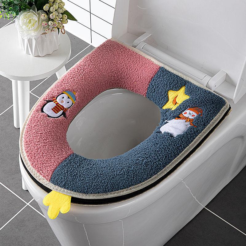 Universal toilet seat washable plus velvet zipper style thickened knitted seat toilet cover with handle