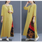 Cotton and Linen Dress Women Spring and Summer Round Neck 3/4 Sleeve Ethnic Style Stitching Large Size Dress