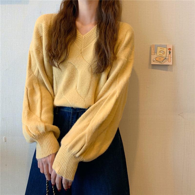 Winter Sweater Women V Neck Plus Size Loose Pullover Sweaters Purple Long Sleeve Knitted Jumper 2021 Fall Casual Fashion Women Sweaters