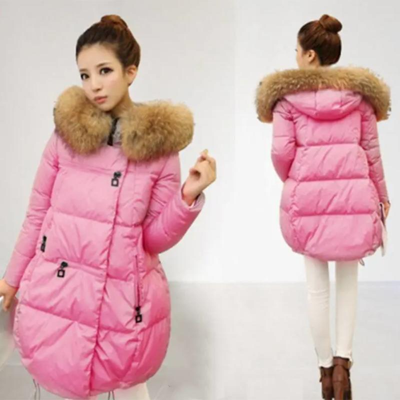Women's Solid Color Embroidered Down Jacket Mid-length Korean Style Loose Thick Coat Warm Cotton Coat Large Fur Collar Winter Quilted Jacket