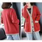 Knitted Cardigan Ladies Spring and Autumn Embroidered Pocket Loose V-Neck Thickened Plus Size Sweater Jacket