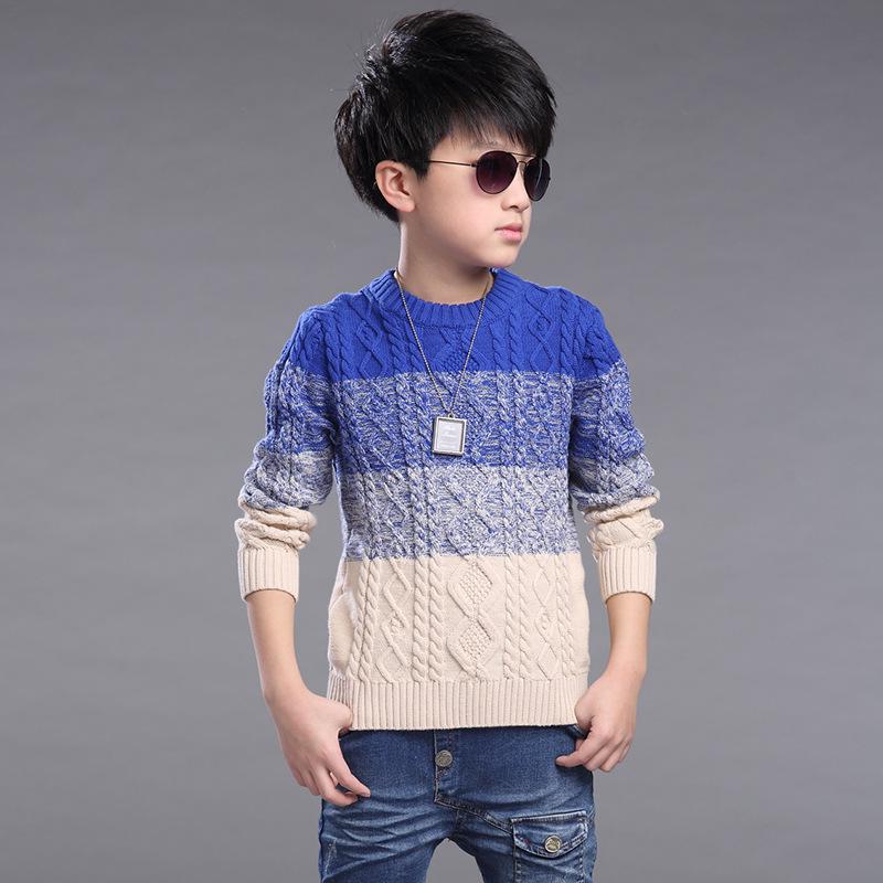 Children Sweater Boy Cardigan Thick Line Color Stripe Pattern Knit Sweater All-match Baby Swe