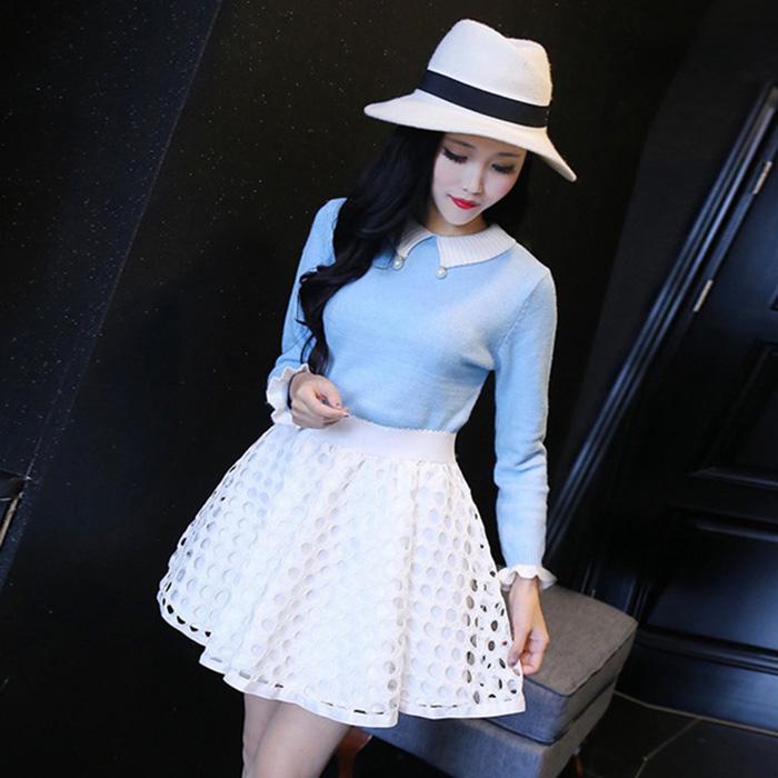 Two Layers High-waist Elasticity Hollow Out Plus Size Short Skirt Women's A-line Skirt  Anti-glare Solid Color