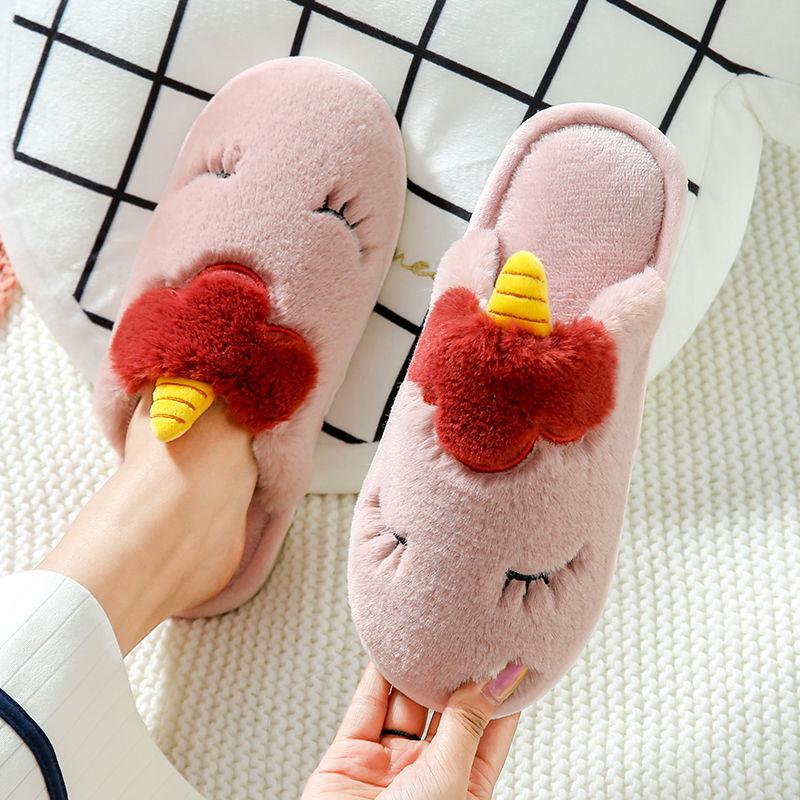 Autumn and Winter Pure Cotton Slippers Unicorn Design, Indoor Non-slip Soft-soled Shoes, Warm, Simple and Comfortable Casual Plush Cotton Shoes