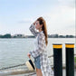 Long Coat Over The Knee Long Sun Protection Clothing Women Loose Fat MM Plaid Chiffon Shirt Sun Protection Clothing Large Loose