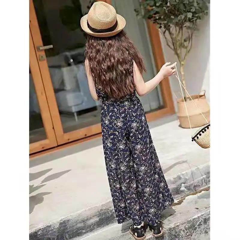 Girls' Summer Suits Big Children's Wide-leg Pants Children's Summer Little Girls Western Style Leisure Two-piece Suit