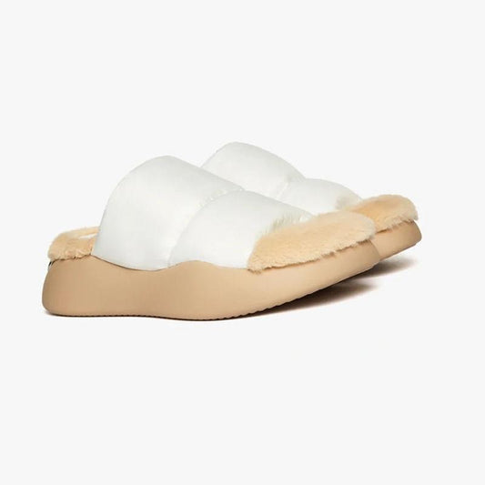 Ladies Thick-soled Cotton Slippers for Fall and Winter Warmth Down Flat Shoes Fluffy Casual Fashion