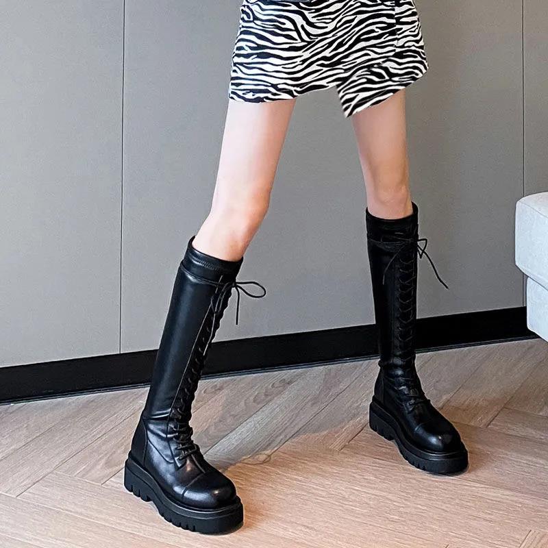 High Boots Women Autumn and Winter Single Boots Black Wild But Knee Long Knight British Riding Boots Boots