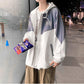 Colorblock Jacket Men's Loose Versatile Hooded Windbreaker Coat Couples Wear Thin Short Zip Long Sleeve Casual Coat Workwear