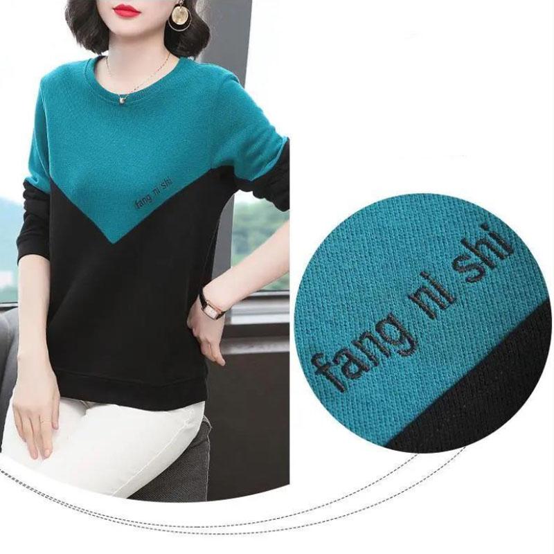 Women Casual Pullover Stitching Color Shirt Summer Long-sleeved T-shirt Boutique Bottoming Shirt
