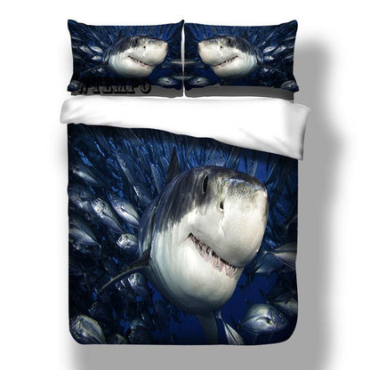 3Pcs/Set Shark Printed Bedding Set King Queen Twin Size Luxury Blue Bed Duvet Cover