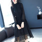 Spring Vintage Leaves Print Bohemian Dress Women Boho Chiffon Long Sleeve A Line Dress Stand-up Collar Summer Beach