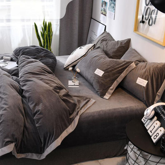 Winter Four-piece Set Double-sided Velvet Thick Short Plush Bed Linen Quilt Cover Coral Velvet 4-piece Set