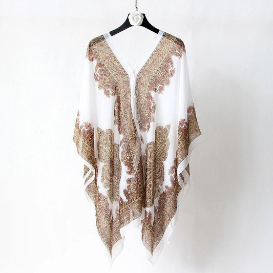 Chiffon Temperament Shawl Women Wear Sunscreen Beach Towel Summer Large Size Shawl Cloak-style Wrap All-match Lightweight Scarf