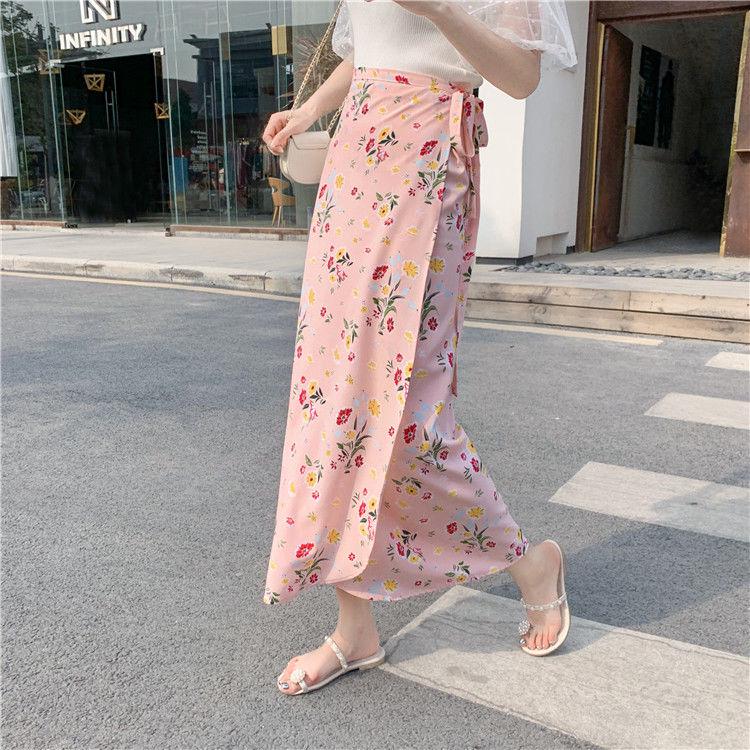 Women Boho Long Skirt Summer Beach Ladies Casual Skirts Floral Chiffon Tutu Skirt One-piece Skirt