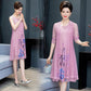 Chiffon Shirt + Dress 2pcs Suit  Women's Sun Protection Clothing Sun-Dress Mid-length Plus Size Shawl Loose Outer Chiffon Cardigan Thin Coat Beach