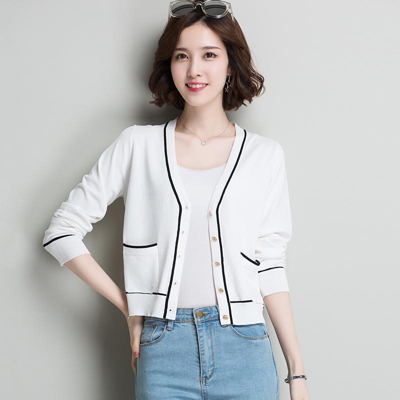 Fashion V-neck Knitted Cardigan Women's Long-sleeved Loose Short Sweater All-match Jacket
