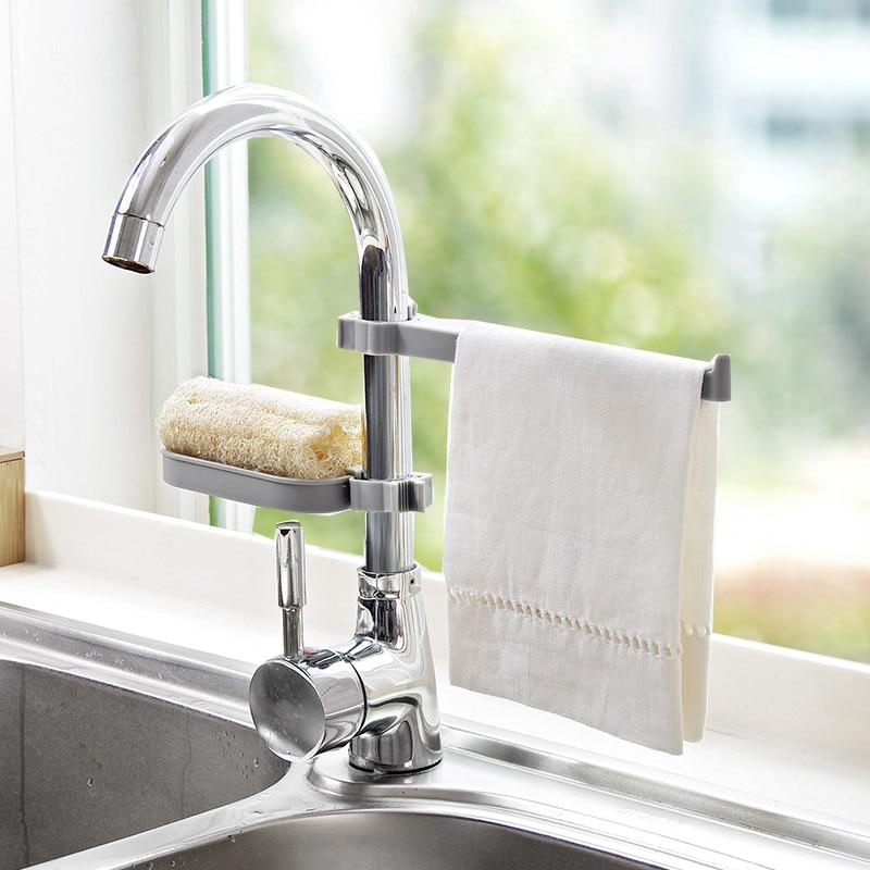 Sink Hanging Storage Rack Sponge Storage Holder Bathroom Kitchen Faucet Clip Dish Cloth Clip Drain Shelf Faucet Rack