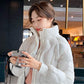 Women's Mid-length Cotton-padded Jacket with Stand-up Collar and Winter Shiny Face Over The Knee