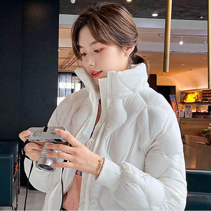 Women's Mid-length Cotton-padded Jacket with Stand-up Collar and Winter Shiny Face Over The Knee