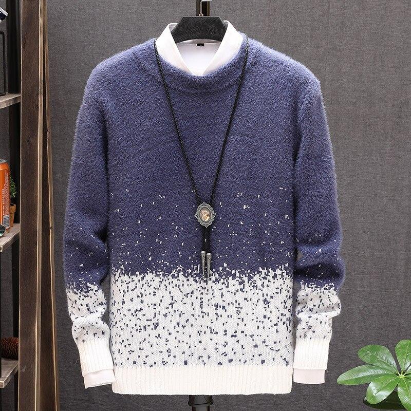 Round Neck Imitation Mink Soft Sweater In Autumn and Winter Fashion Men's Thick Bottomed Sweater