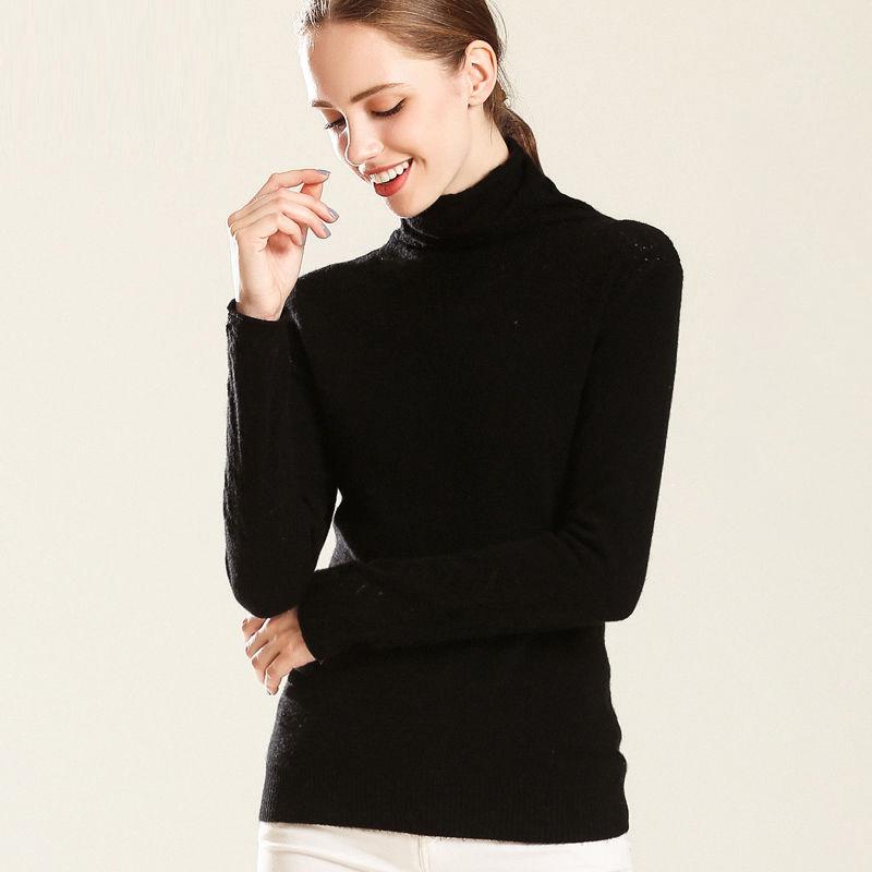 Autumn and Winter Knitted Hollow Wool Sweater Pile Pile Collar Bottoming Shirt Turtleneck Pullover  Blouse Women