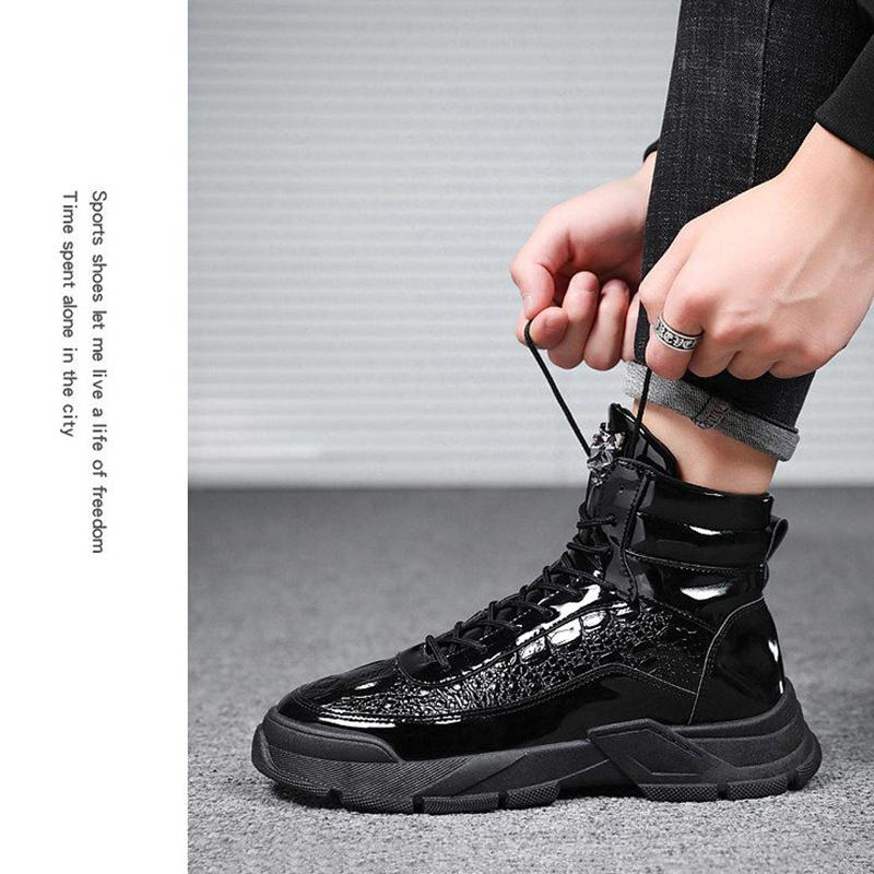 Autumn Trend Martin Boots Men's Shiny Motorcycle Boots All-match British Trendy Shoes
