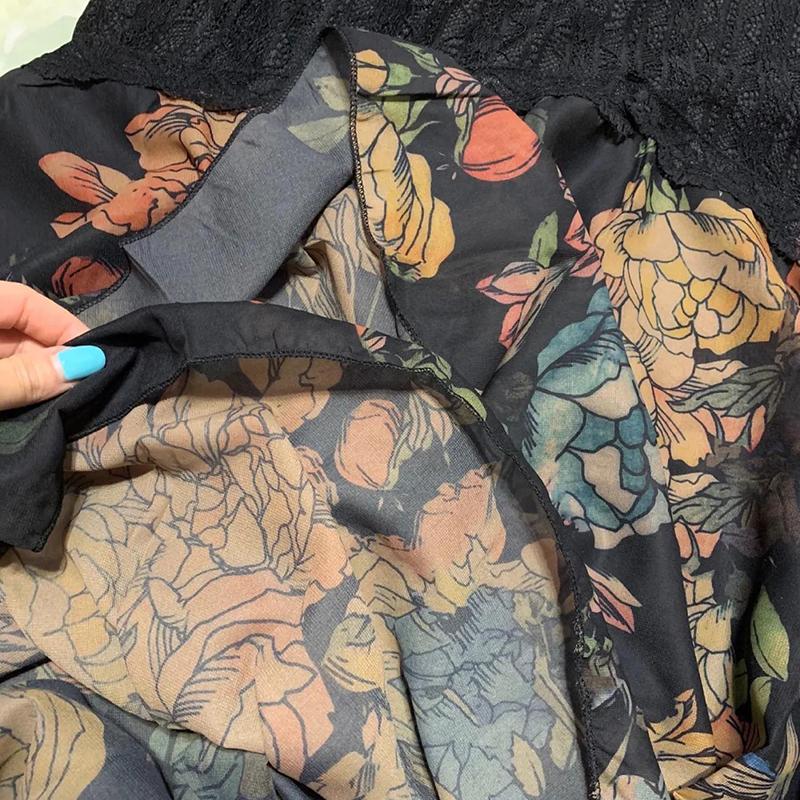 Large Size L-XXXXXL Women's Summer Dress Chiffon Veil Printing Above Knee V-neck Ruffle
