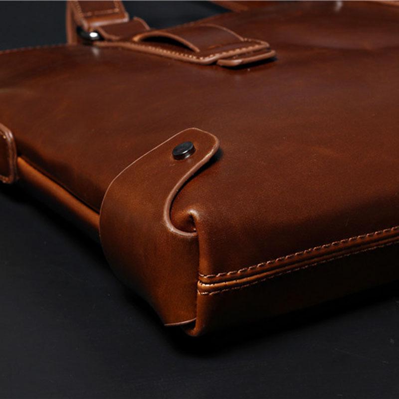 Business Briefcase Men Large Capacity Zipper Leather Anti-theft Waterproof Handbag Shoulder Bag