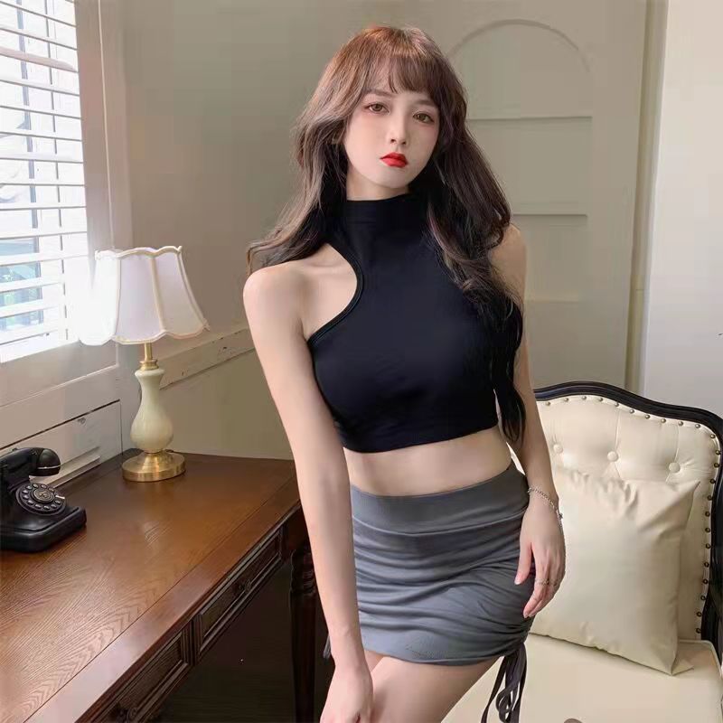 Half Turtleneck Sling Girl Sexy Vest Female with Chest Pad Outside Wear Inside Wear-proof Slim Top Wrap Chest Lingerie Yoga Fitness Sport Bar