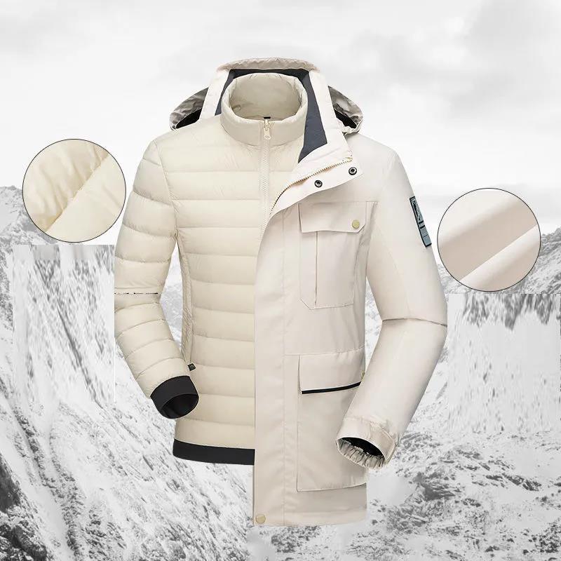 Men's and Women's Outdoor Jackets Winter Waterproof and Windproof White Duck Down Jacket Ski Mountaineering Two-piece Jacket