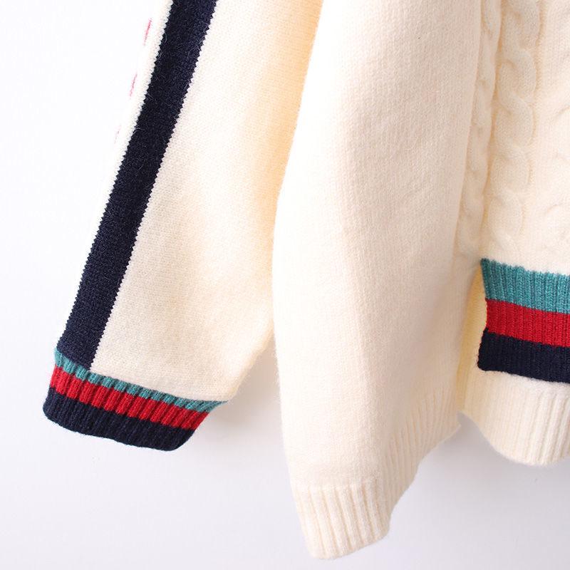Autumn Japanese Sweater V-neck Fashion Casual Jacket Knitted Striped Youth Women's Top