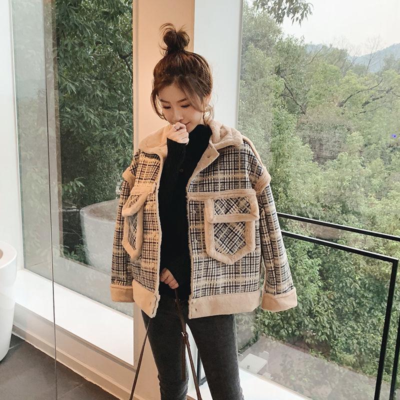 Plus Velvet Thick Fur All-in-one Granular Velvet Jacket Fashion Sexy Short Loose Lamb Wool Female Jacket