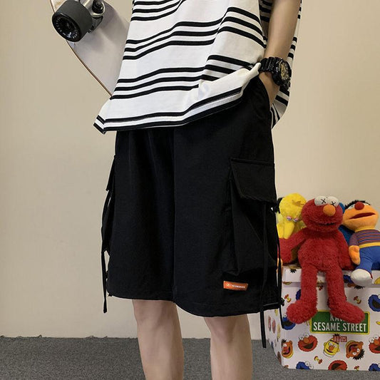 Workwear Shorts Men's Summer Straight Five-point Pants Students All-match Loose Drawstring Wide-leg Pants