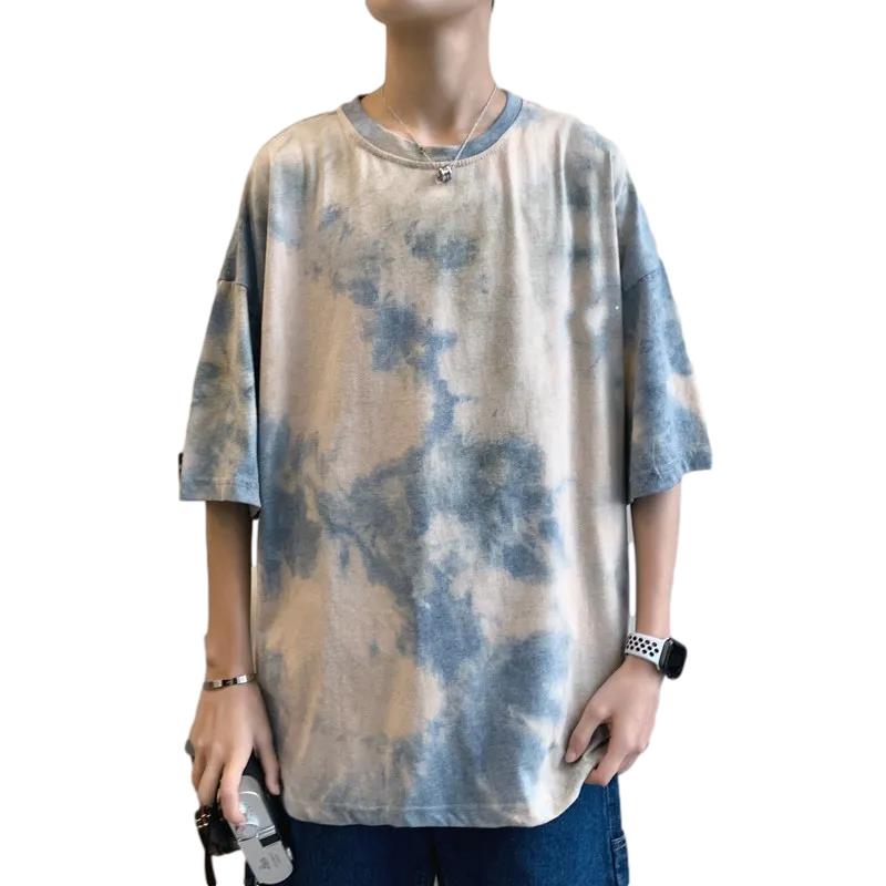 Summer Tie-dye 5-point Sleeve T-shirt Men's Short-sleeved Gradient Harajuku Style Trend Loose Retro Sleeve Top