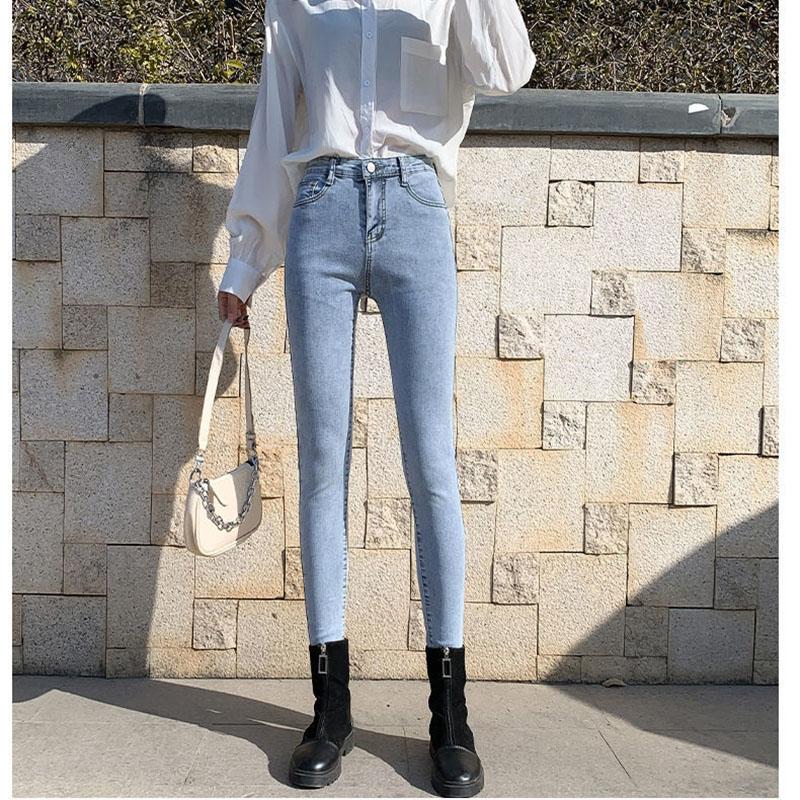 Spring Light-colored Jeans Women's High Waist Was Thinner and Taller Light Blue Stretch Tight-fitting Pencil Pants