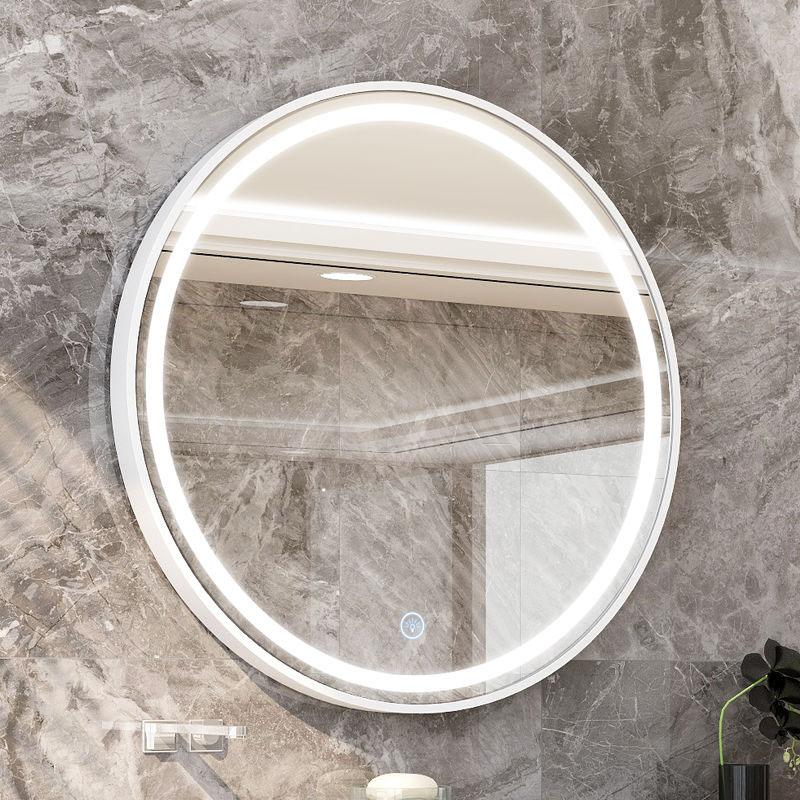 One Color Smart Touch Switch Round Mirror Wall-mounted Bathroom Mirror LED Aluminum Frame
