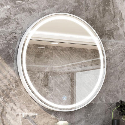 One Color Smart Touch Switch Round Mirror Wall-mounted Bathroom Mirror LED Aluminum Frame