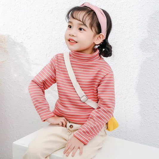 Girls Middle-collar Bottoming Shirt Plus Velvet Padded Long-sleeved Children's Warm Top Half High Collar