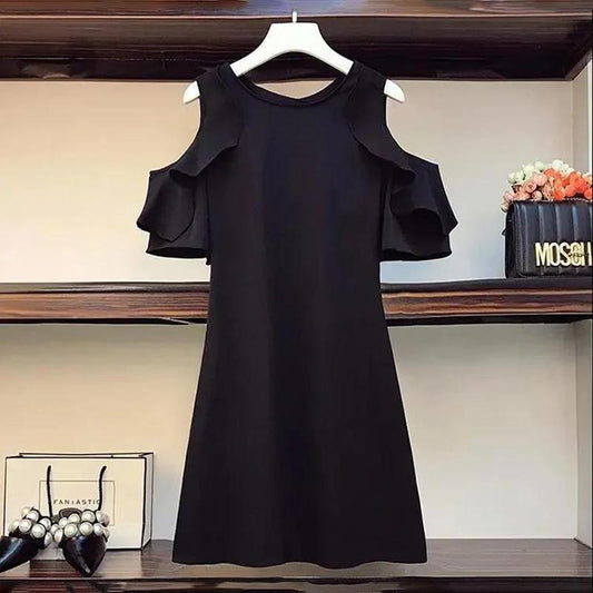 French Temperament Off-shoulder Round Neck Dress Sweet and Lovely Women's Mid-length Strapless Ruffle Dress Fabric Is Light and Breathable