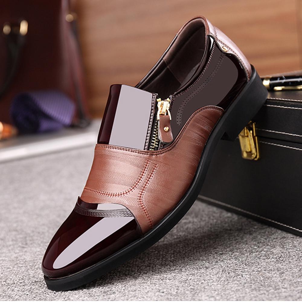 Men's Classic Pointed Toe Business Shoes Slip-on Leather Dress Oxford Shoes
