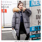 Women's Fashion Down Cotton Jacket Long Over The Knee Thickened Warm Coat Hooded Fur Collar Coat