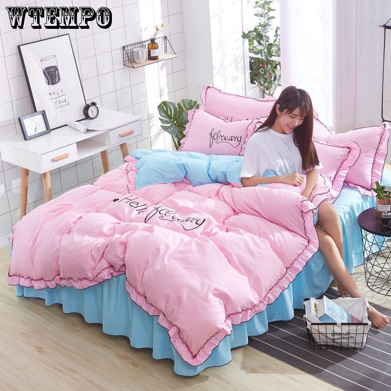 Microfiber Lace Princess Print Soft Duvet Cover Set Pillow Case Zipper Home Bedding Cover