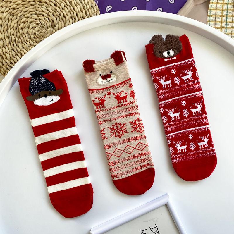 Socks Winter Christmas Elk Tree Pattern Warm Women's Cotton Cute Stockings