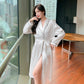 Women's Autumn and Winter Solid Color Ice Silk Bathrobe Robe Large Size Long-sleeved Pajamas Robes High Quality Home Wear Bandaged Belt Dress