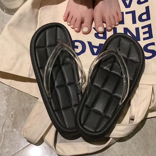 Korean Version of The Transparent Flip-flops Female Summer Solid Color Cool Fashion Casual Ins Flip-flops Outside Wear Beach Shoes
