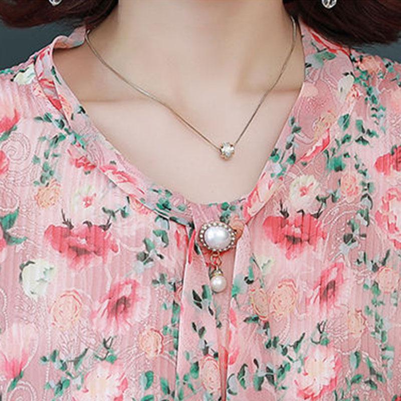 Women's Summer Chiffon Short Sleeve Top V-Neck Large Floral Loose T-Shirt