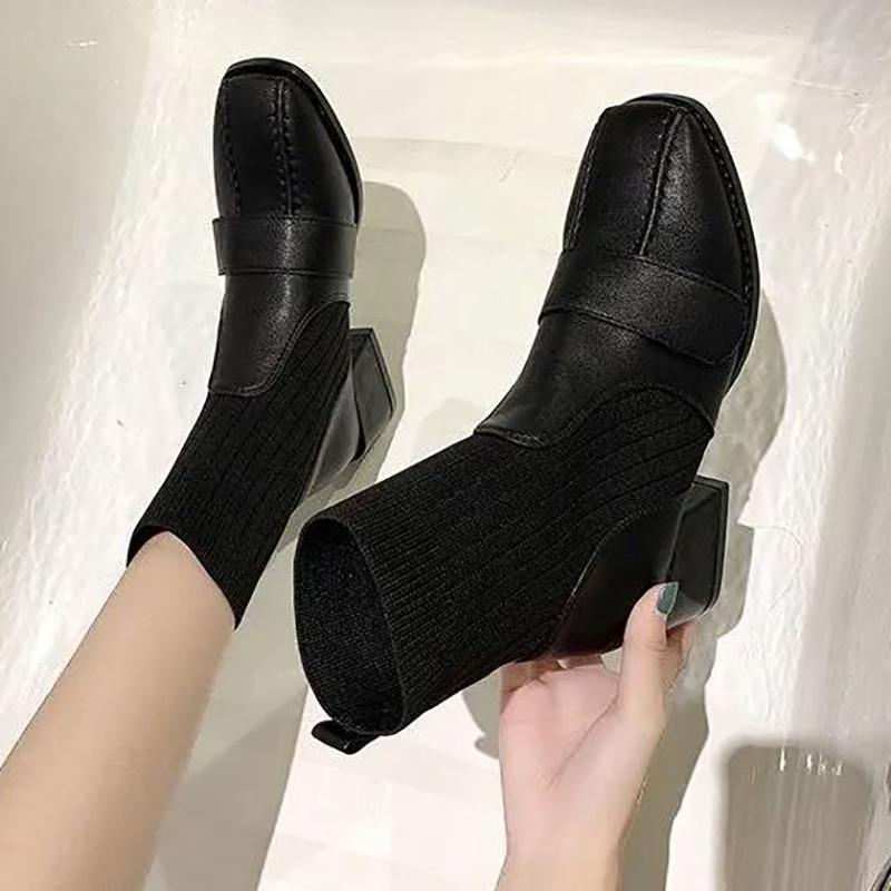 Women's Autumn Short Boots Women's Korean Mid-heel Socks Boots Fashion British Short Martin Boots