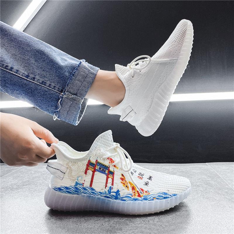 Korean Couple Breathable Running Net Shoes Summer Fly Woven Breathable Casual Sneakers Trend Canvas Coconut Shoes