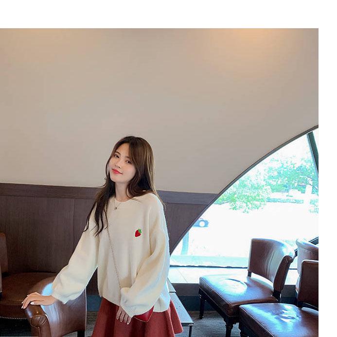 Sweet Fruit Embroidered Sweater Women's Long-sleeved Pullover Sweater Loose Wild Top